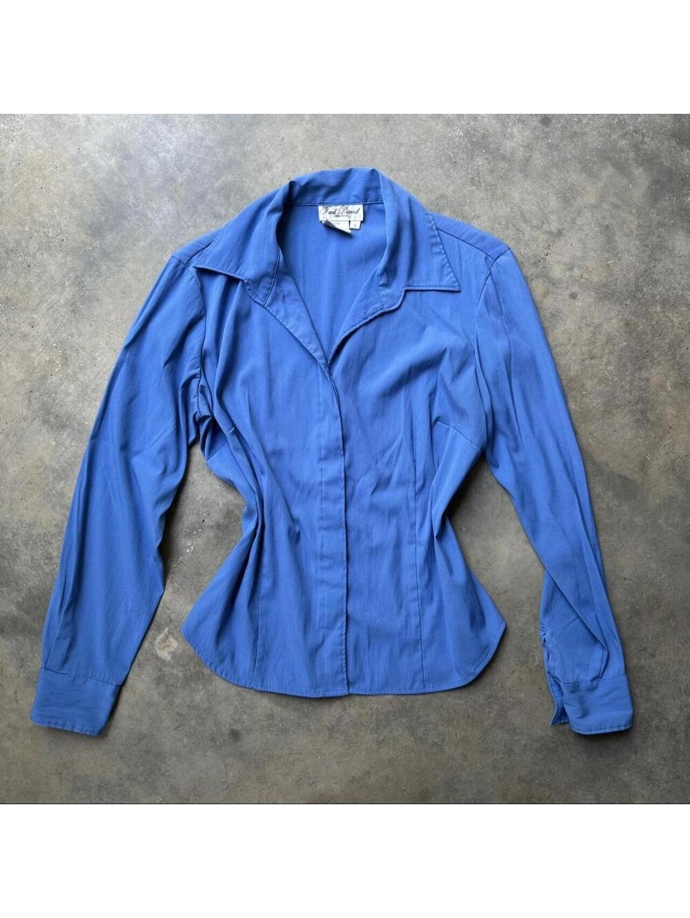 Fred David Stretch Blue Polyester, Nylon & Spandex Blouse